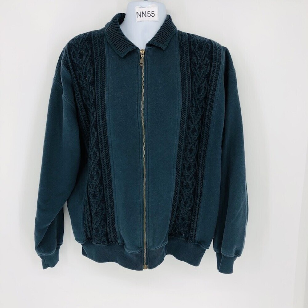 Vintage Marks & Spencer Men's Blue Long Sleeve Full Zip Front Knit Jacket Size L